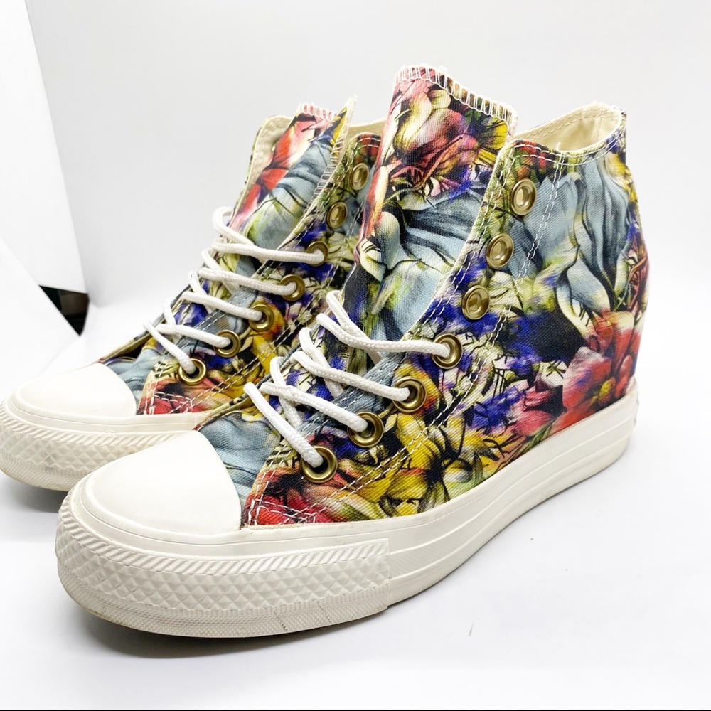 Converse Floral Wedge High Tops Sneakers Shoes